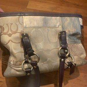 Coach Handbag Gold and Brown Patchwork Design